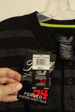 NEW Thrill Black Gray and Lime Green Striped Quarter Button LS Shirt | L