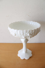 Vintage Fenton Cabbage Rose Milk White Compote Glass Dish