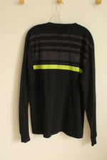 NEW Thrill Black Gray and Lime Green Striped Quarter Button LS Shirt | L