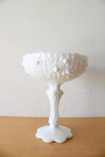 Vintage Fenton Cabbage Rose Milk White Compote Glass Dish