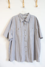 King Size Gray Blue & White Striped Button Down Shirt | 3XL