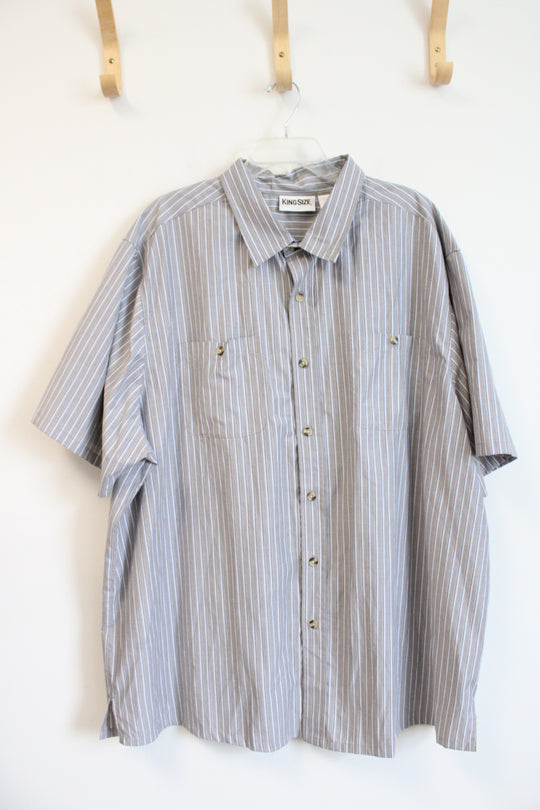 King Size Gray Blue & White Striped Button Down Shirt | 3XL
