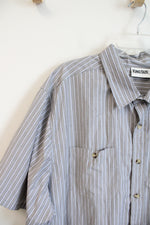 King Size Gray Blue & White Striped Button Down Shirt | 3XL