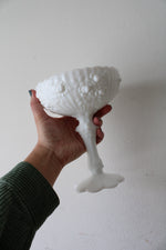 Vintage Fenton Cabbage Rose Milk White Compote Glass Dish