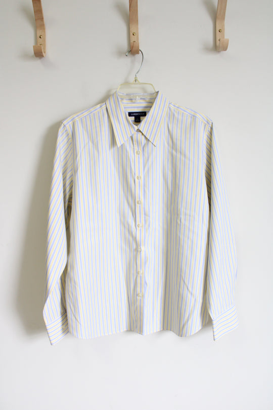 Lands' End Yellow Striped Cotton Button Down Shirt | 14