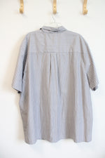 King Size Gray Blue & White Striped Button Down Shirt | 3XL