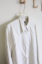 Lands' End Yellow Striped Cotton Button Down Shirt | 14