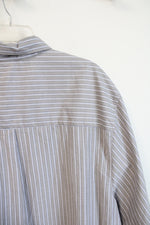 King Size Gray Blue & White Striped Button Down Shirt | 3XL