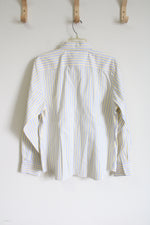 Lands' End Yellow Striped Cotton Button Down Shirt | 14