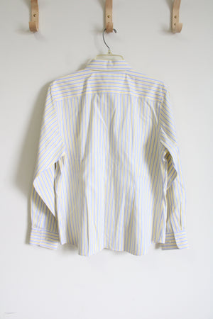 Lands' End Yellow Striped Cotton Button Down Shirt | 14