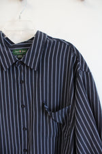 David Taylor Navy & Blue Striped Button Down Shirt | 3XL