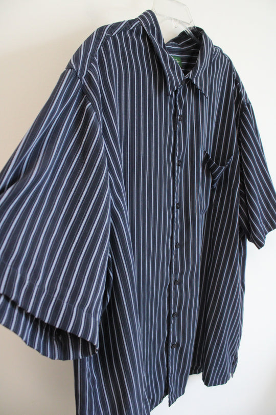 David Taylor Navy & Blue Striped Button Down Shirt | 3XL