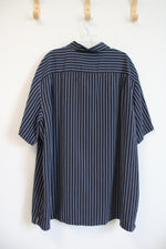 David Taylor Navy & Blue Striped Button Down Shirt | 3XL