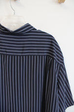 David Taylor Navy & Blue Striped Button Down Shirt | 3XL