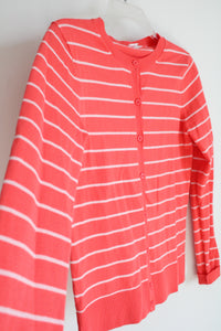 Gap Coral Pink White Striped Cardigan | S