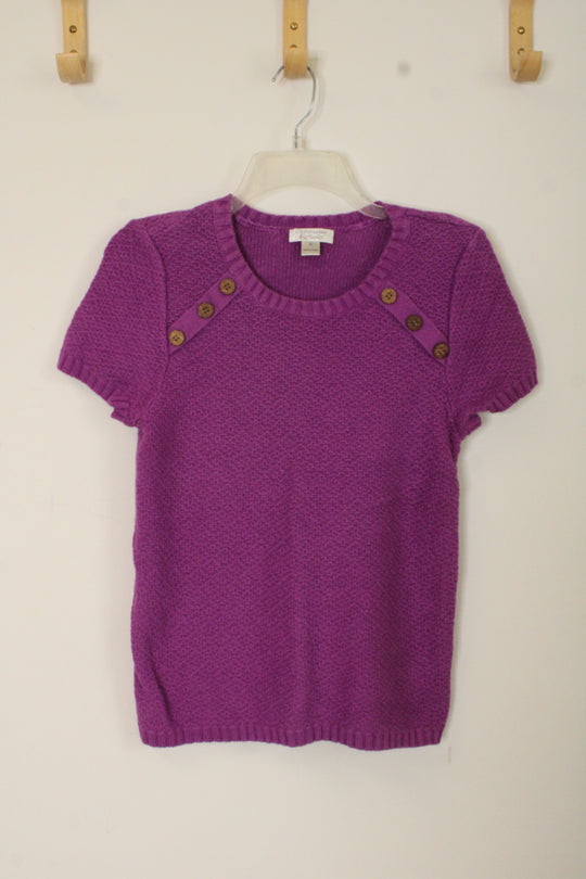 Christopher & Banks Purple Knit Short-sleeve Sweater Top | S
