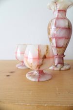Vintage Pink Onyx Marble Vase & Goblet Set