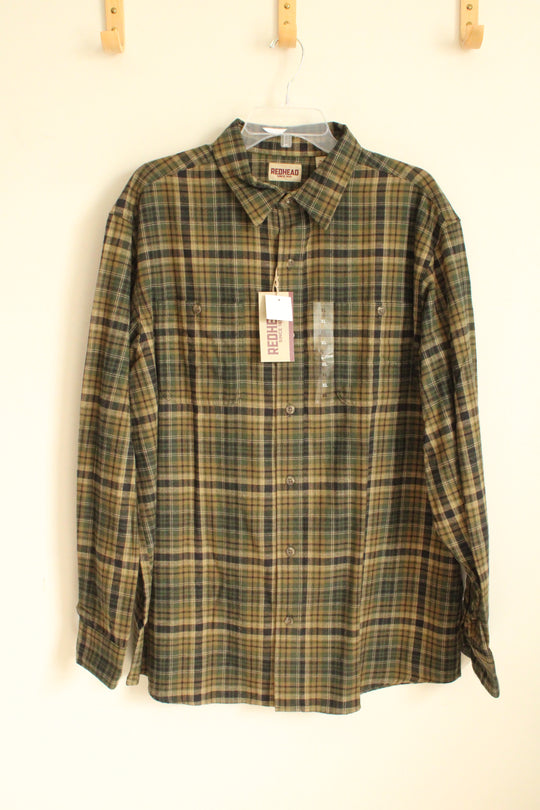 NEW Redhead Green Plaid Button Down Flannel Cotton Shirt | XL