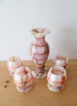 Vintage Pink Onyx Marble Vase & Goblet Set