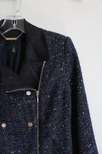 White House Black Market Blue & Black Sequined Jacket | 4