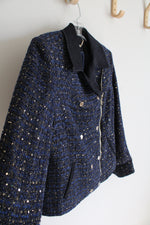 White House Black Market Blue & Black Sequined Jacket | 4