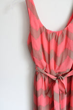 NEW Lily Rose Pink Tan Chevron Chiffon Dress | S