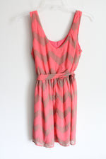 NEW Lily Rose Pink Tan Chevron Chiffon Dress | S