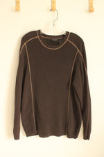 Access Brown with Tan Stitching Cotton Ribbed LS Sweater | L