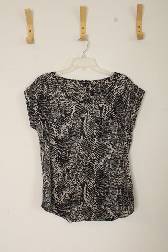 Express Gray and Black Snake Print Sateen Top | S