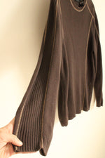 Access Brown with Tan Stitching Cotton Ribbed LS Sweater | L