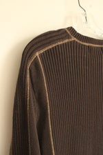 Access Brown with Tan Stitching Cotton Ribbed LS Sweater | L