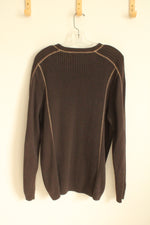 Access Brown with Tan Stitching Cotton Ribbed LS Sweater | L