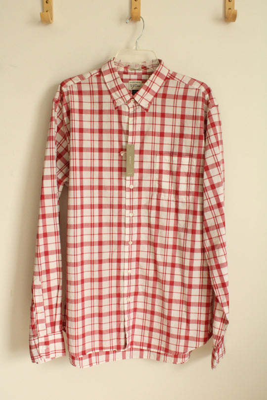 NEW J. Crew Light Red and White Plaid Button Down Shirt | XL-T
