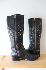 Michael Kors Black Leather Hamilton Studded Boots | 9M