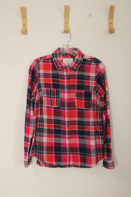 Sonoma Pink and Green Plaid Long-sleeve Button-down Shirt | M