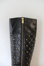 Michael Kors Black Leather Hamilton Studded Boots | 9M