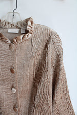 Chico's Tan Rippled Crinkle Velvet Button Down Top | 0 (SM)