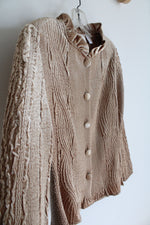 Chico's Tan Rippled Crinkle Velvet Button Down Top | 0 (SM)