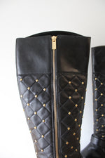 Michael Kors Black Leather Hamilton Studded Boots | 9M