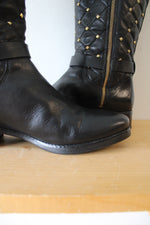 Michael Kors Black Leather Hamilton Studded Boots | 9M