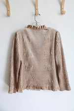 Chico's Tan Rippled Crinkle Velvet Button Down Top | 0 (SM)