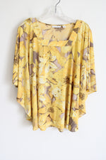 Susan Graver Yellow Flower Square Neck Shirt | M
