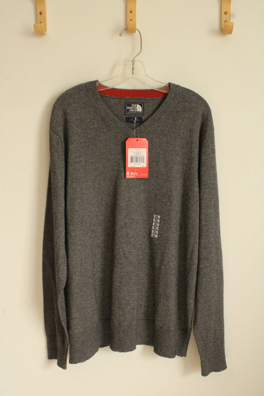 NEW The North Face Gray V-neck Wool Blend Sweater | XL
