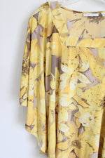 Susan Graver Yellow Flower Square Neck Shirt | M