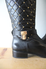 Michael Kors Black Leather Hamilton Studded Boots | 9M