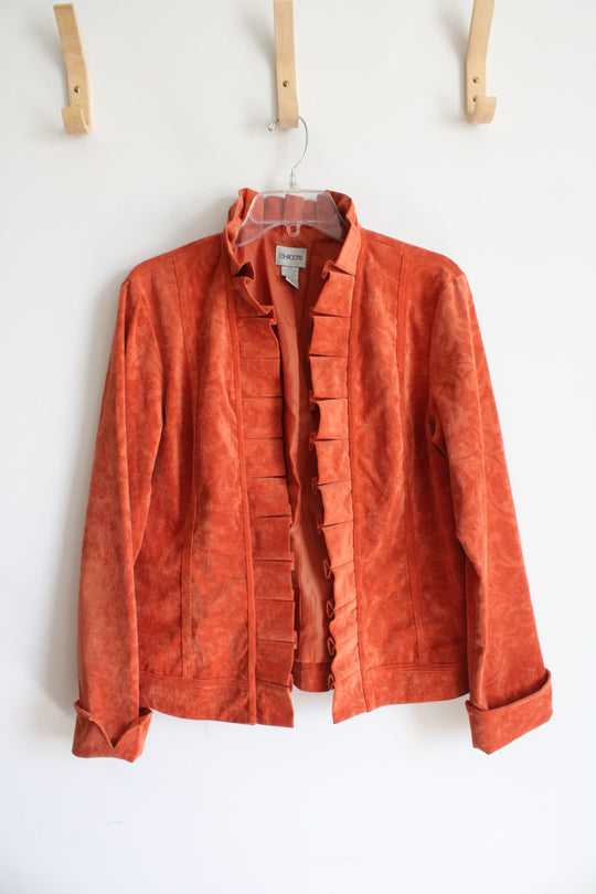 Chico's Orange Corduroy Ruffle Open Jacket | 1 (M)