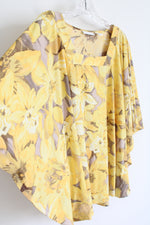 Susan Graver Yellow Flower Square Neck Shirt | M