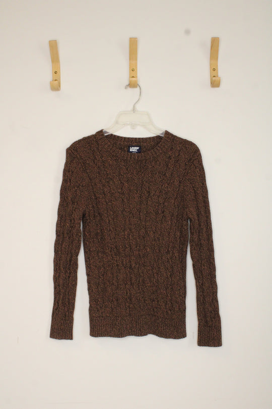 Lands' End Brown Long-sleeve Cable Knit Sweater | S
