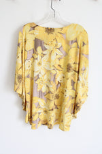 Susan Graver Yellow Flower Square Neck Shirt | M
