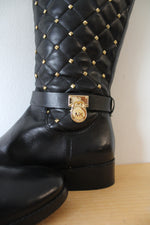Michael Kors Black Leather Hamilton Studded Boots | 9M